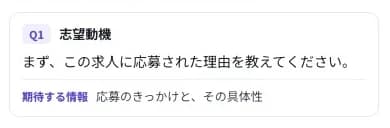 質問と期待する情報がセットになった質問項目